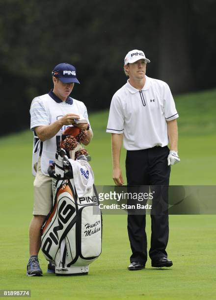 Hunter Mahan waits for play during the final round of the AT&T National held on the Blue Golf Course at Congressional Country Club on July 6, 2008 in...