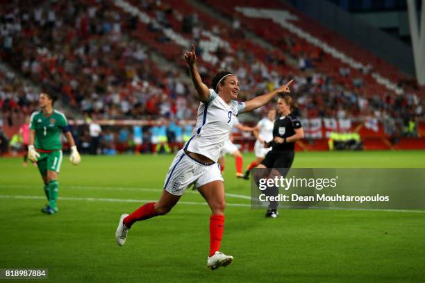 Jodie Taylor of England celebrates after scoring her hatrick and the teams fourth goal during the UEFA Women's Euro 2017 Group D match between...
