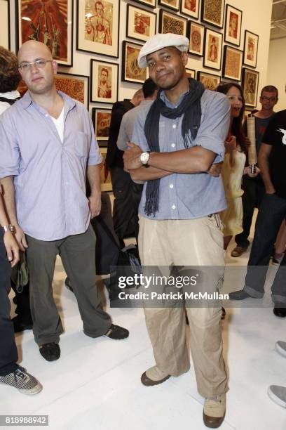 Jeremy Boxer and DJ Spooky attend SHEPARD FAIREY "May Day" Exhibition Opening Reception at Deitch Projects on May 1, 2010 in New York.