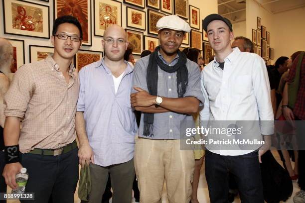 Peter Sung, Jeremy Boxer, DJ Spooky and Kaws attend SHEPARD FAIREY "May Day" Exhibition Opening Reception at Deitch Projects on May 1, 2010 in New...