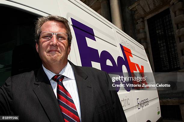 Managing Director of FedEx John Formisano attends a presentation of low-CO2 emissions vehicles consigned to FedEx by Iveco at Palazzo Marino on July...