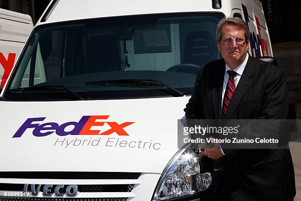 Managing Director of FedEx John Formisano attends a presentation of low-CO2 emissions vehicles consigned to FedEx by Iveco at Palazzo Marino on July...