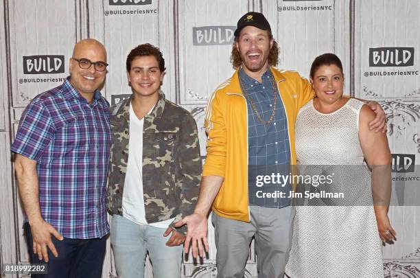 Director Tony Leondis, actor Jake T. Austin, TJ Miller, and producer Michelle Raimo Kouyate attend Build to discuss their new movie "The Emoji Movie"...