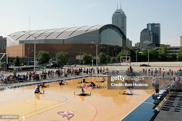 The Indiana Fever practice outside near Conseco Fieldhouse July 10, 2008 in Indianapolis, Indiana. They are readying themselves for the Liberty...