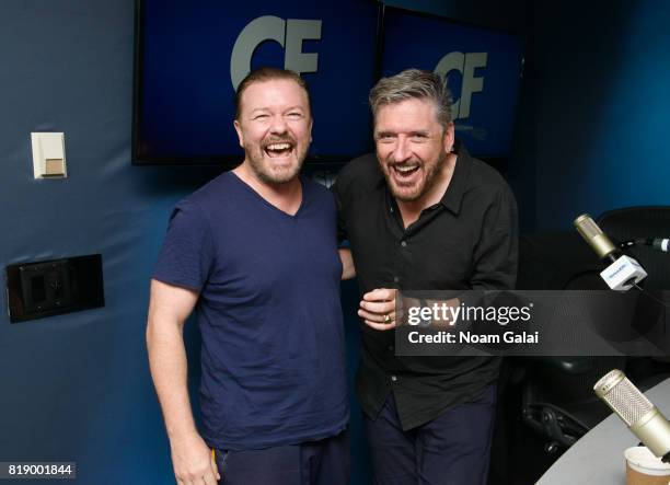 Ricky Gervais and Craig Ferguson pose for a photo at 'The Craig Ferguson Show' at the SiriusXM Studios on July 19, 2017 in New York City.