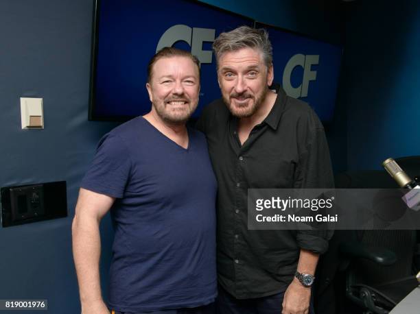 Ricky Gervais and Craig Ferguson pose for a photo at 'The Craig Ferguson Show' at the SiriusXM Studios on July 19, 2017 in New York City.
