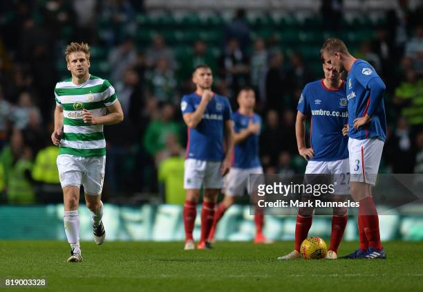 Stuart Armstrong of Celtic jogs back to the half way line after scoring during the UEFA Champions League Qualifying Second Round, Second Leg match...