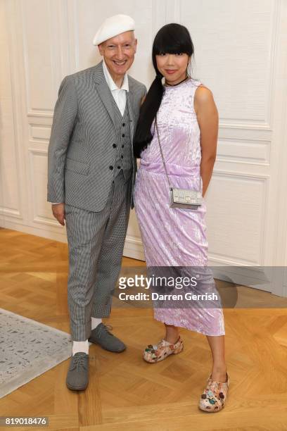 Stephen Jones and Susanna Lau attend the Dior cocktail party to celebrate the launch of Dior Catwalk by Alexander Fury on July 19, 2017 in London,...