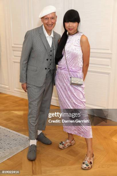 Stephen Jones and Susanna Lau attend the Dior cocktail party to celebrate the launch of Dior Catwalk by Alexander Fury on July 19, 2017 in London,...