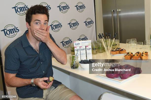 Ian Harding put his smile to the test with a blueberry donut to celebrate National Blueberry Month at Tom's of Maine Luminous White toothpaste launch...