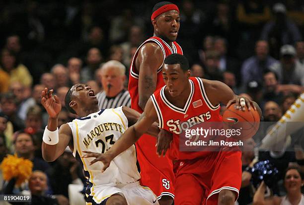 St. John's Red Storm forward, Anthony Mason Jr., , gets past Marquette Golden Eagles' guard Wesley Matthews, ,during the first round of the 2007 Big...