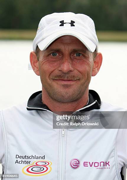 Peter Thiede of the German eight-man scull poses for the media during a photocall of the German national rowing team on July 11, 2008 in Breisach...