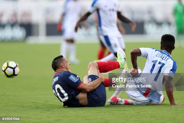 David Guzman Costa Rica and Luis Ovalle of Panama battle for the ball in the first half during the 2017 CONCACAF Gold Cup Quarterfinal at Lincoln...