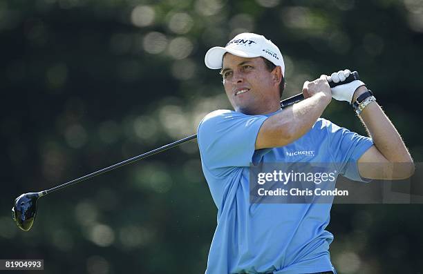 Scott Gardiner tees off on during the second round of the Nationwide Tour Players Cup held at Pete Dye Golf Club on July 11, 2008 in Bridgeport, West...