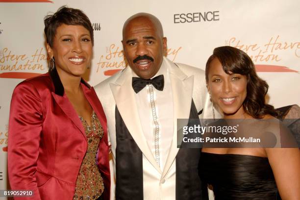 Robin Roberts, Steve Harvey and Marjorie Harvey attend The 1st Annual STEVE HARVEY FOUNDATION Gala at Cipriani Wall Street on May 3, 2010 in New York...