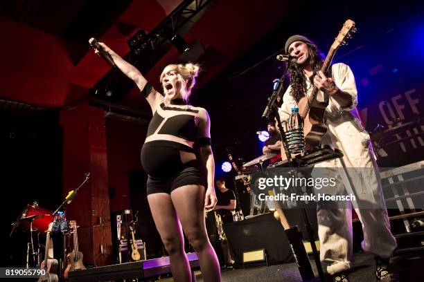 Sarah Blackwood and Gianni 'Luminati' Nicassio of the American band Walk off the Earth perform live on stage during a concert at the Astra on July...