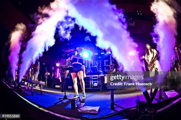 Sarah Blackwood and Gianni 'Luminati' Nicassio of the American band Walk off the Earth perform live on stage during a concert at the Astra on July...