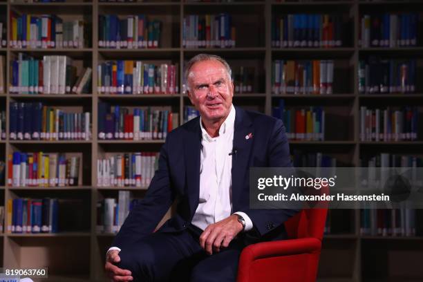 Karl-Heinz Rummenigge, CEO of FC Bayern Muenchen looks on during an TV Interview during the Audi Summer Tour 2017 on July 19, 2017 in Shanghai, China.