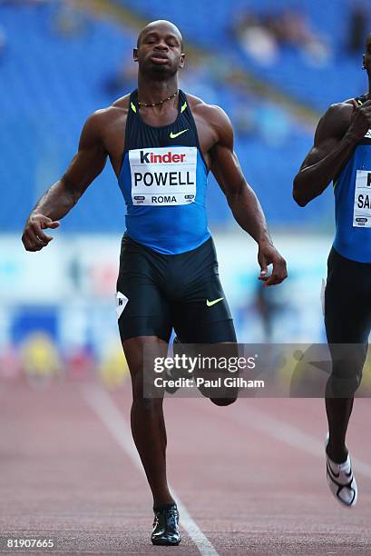 Asafa Powell of Jamaica competes during the Mens 100m heats during the IAAF Golden Gala at the Stadio Olimpico on July 11, 2008 in Rome, Italy.