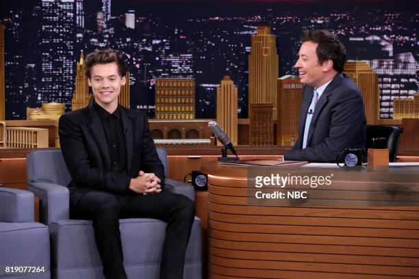Episode 0707 -- Pictured: Singer/Actor Harry Styles during an interview with host Jimmy Fallon on July 19, 2017 --