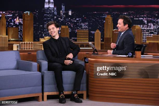 Episode 0707 -- Pictured: Singer/Actor Harry Styles during an interview with host Jimmy Fallon on July 19, 2017 --