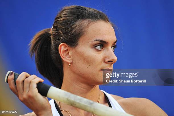 Yelena Isinbaeva of Russia prepares to compete during the IAAF Golden Gala at the Stadio Olimpico on July 11, 2008 in Rome, Italy.