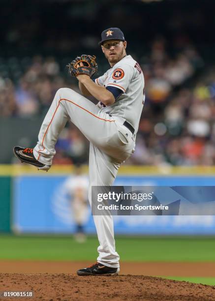 Houston Astros relief pitcher Chris Devenski takes over the mound in the seventh inning of the MLB game between the Seattle Mariners and Houston...