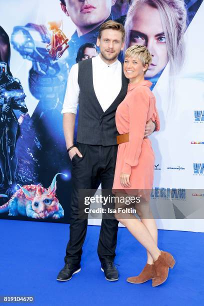 German actor Steve Windolf and his girlfriend Kerstin Landsmann during the 'Valerian - Die Stadt der Tausend Planeten' premiere at CineStar on July...