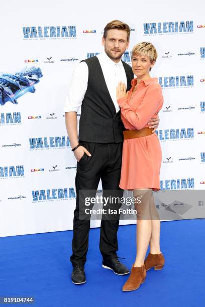 German actor Steve Windolf and his girlfriend Kerstin Landsmann during the 'Valerian - Die Stadt der Tausend Planeten' premiere at CineStar on July...