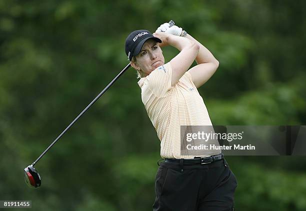 Karrie Webb of Australia hits her tee shot on the 9th hole during the second round of the Jamie Farr Owens Corning Classic at Highland Meadows Golf...