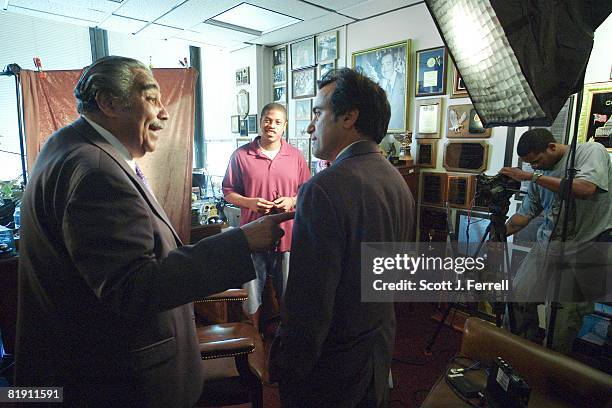 House Ways and Means Chairman Charles B. Rangel, D-N.Y., left, prepares for taping an interview for the XXXXX about his autobiography, "And I Haven't...