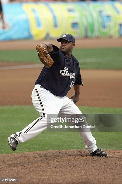 Sabathia of the Milwaukee Brewers delivers the ball against the Colorado Rockies in his first start since being traded by the Cleveland Indians at...