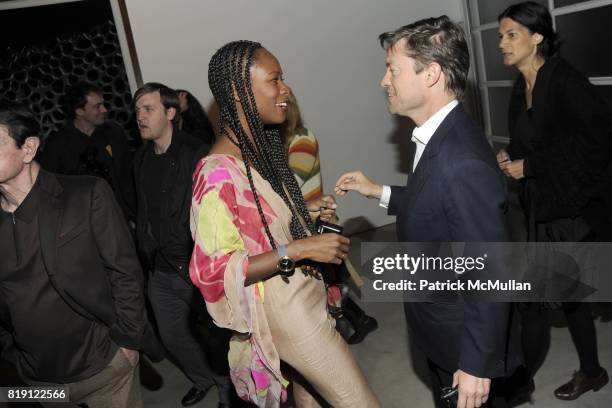 Shala Monroque and Nicolas Berggruen attend LARRY GAGOSIAN hosts the ANDREAS GURSKY Opening Exhibition at GAGOSIAN GALLERY at Gagosian Gallery on...