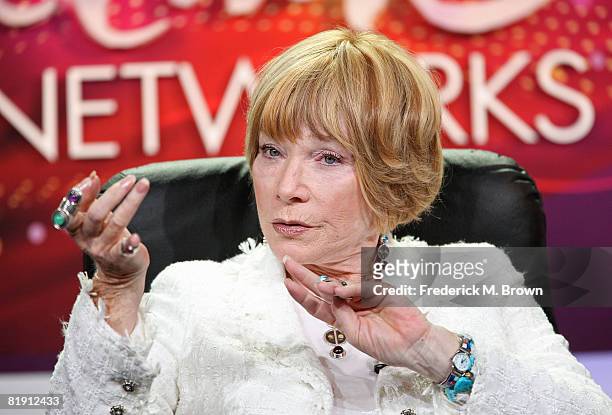 Actress Shirley MacLaine of "Coco Chanel" speaks during day four of the Lifetime Channel 2008 Summer Television Critics Association Press Tour held...