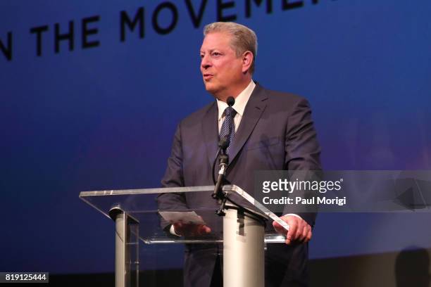 Former Vice President Al Gore speaks on stage prior to a special Washington, DC screening of 'An Inconvenient Sequel: Truth to Power' at The Newseum...