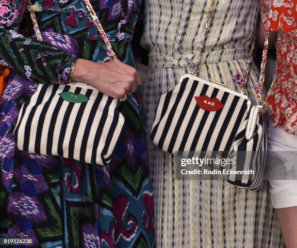 Purse fashion detail, Toni Collette, Katie Aselton, and Molly Shannon attend the release party for "Fun Mom Dinner" at Clare V. On July 19, 2017 in...