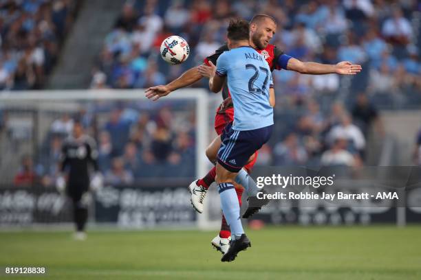 Allen of New York City and Benoit Cheyrou of Toronto FC during MLS fixture between Toronto FC and New York City FC at Yankee Stadium on July 19, 2017...