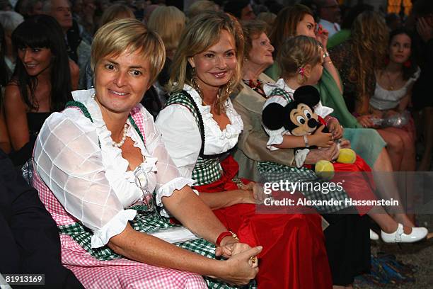 Countess Gloria von Thurn und Taxis and her sister Maya Flick attend with their mother Beatrix von Schoenburg-Glauchau the opera 'Carmen' at the...