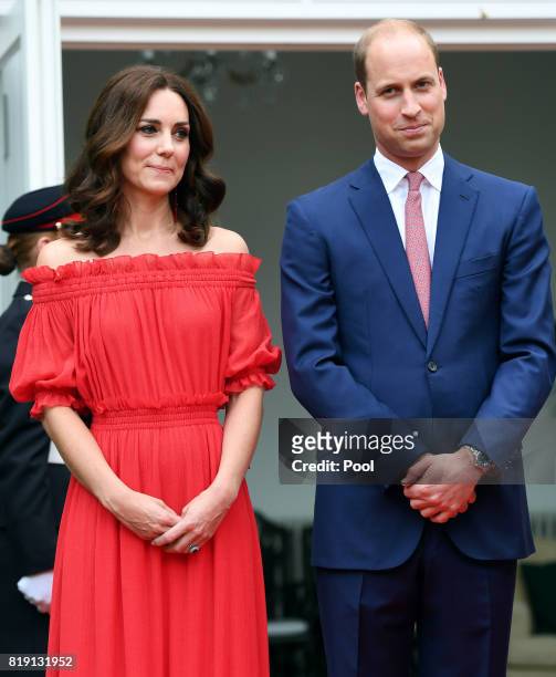 Catherine, Duchess of Cambridge and Prince William, Duke of Cambridge attend The Queen's Birthday Party at the British Ambassadorial Residenceduring...