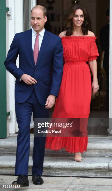 Catherine, Duchess of Cambridge and Prince William, Duke of Cambridge attend The Queen's Birthday Party at the British Ambassadorial Residenceduring...