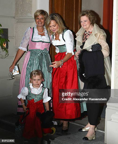 Countess Gloria von Thurn und Taxis and her sister Maya Flick attend with their mother Beatrix von Schoenburg-Glauchau the opera 'Carmen' at the...