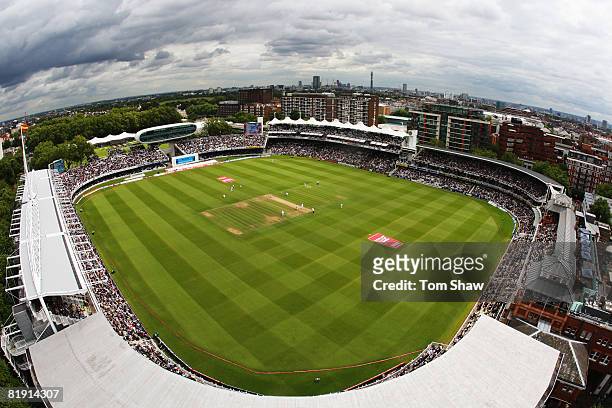 General view of the ground during day three of the First Test match between England and South Africa at Lord's Cricket Ground on July 12, 2008 in...