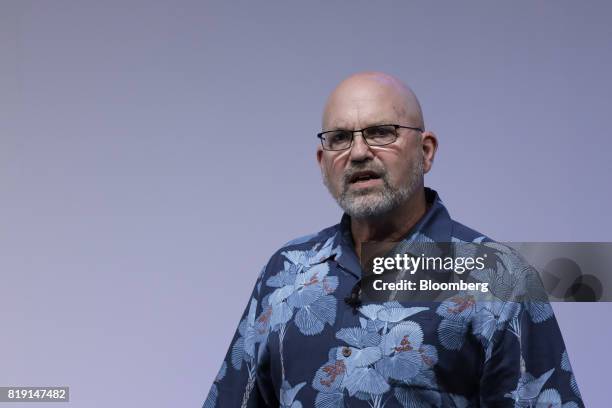 Marc Raibert, founder and chief executive officer of Boston Dynamics Inc., speaks at SoftBank World 2017 event in Tokyo, Japan, on Thursday, July 20,...