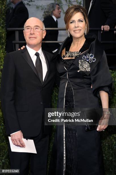 David Geffen and Rita Wilson attend VANITY FAIR Oscar Party - ARRIVALS at Sunset Tower Hotel on March 7, 2010 in West Hollywood, California.