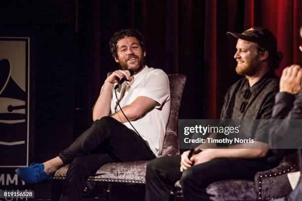 Kyle Dixon and Michael Stein speak during The Music Behind "Stranger Things" A Conversation with Kyle Dixon and Michael Stein of S U R V I V E at The...