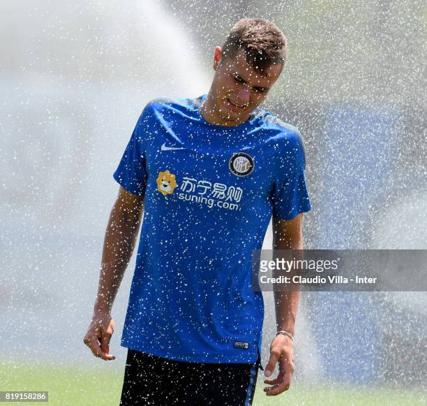 Zinho Vanheusden of FC Internazionale reacts during a FC Interazionale training session at Suning training center on July 20, 2017 in Nanjing, China.