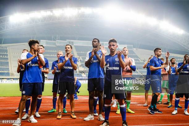 Players of FC Schalke 04 acknowledge the crowd after the 2017 International soccer match between Schalke 04 and Besiktas at Zhuhai Sports Centre...