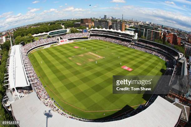 General view of the ground during day three of the First Test match between England and South Africa at Lord's Cricket Ground on July 12, 2008 in...