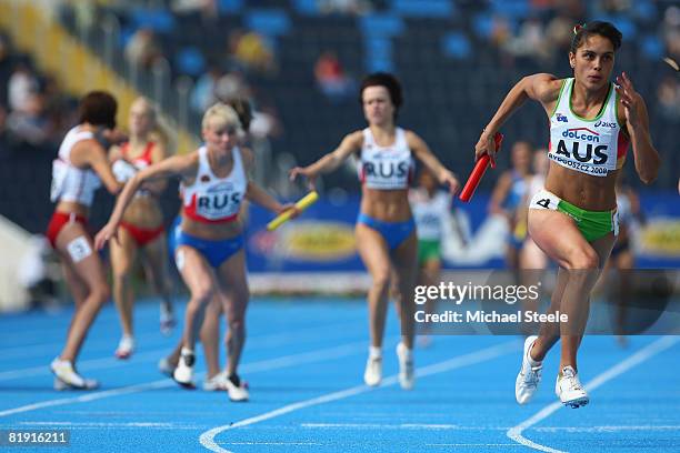 Angeline Blackburn of Australia on the anchor leg of the women's 4x400m relay semi-final during day five of the 12th IAAF World Junior Championships...