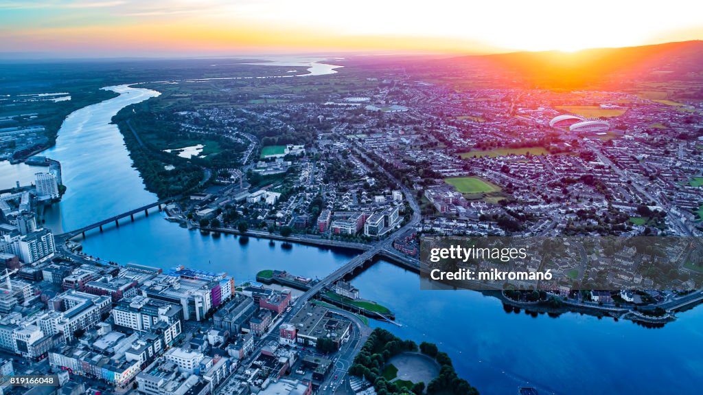 An aerial view of Limerick city, Ireland